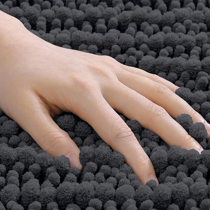 Chenille Fabric Bathroom Rugs Mat With Non Slip Rubber Backing Home Decor Accessories-Grey