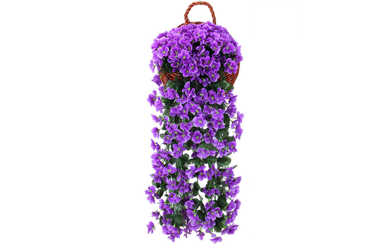 2Pcs Artificial Fake Hanging Violet Vine Plant Home Garden Indoor Outdoor Decor-Purple