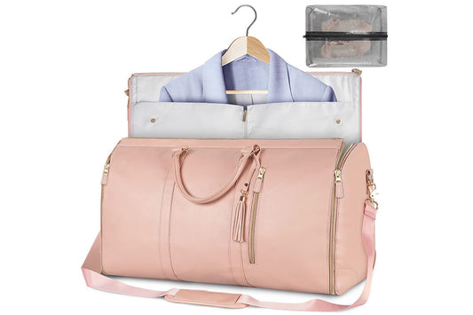 Water-Resistant Garment Duffle Bag Duffle Bag PU Leather Travel Bag -Pink