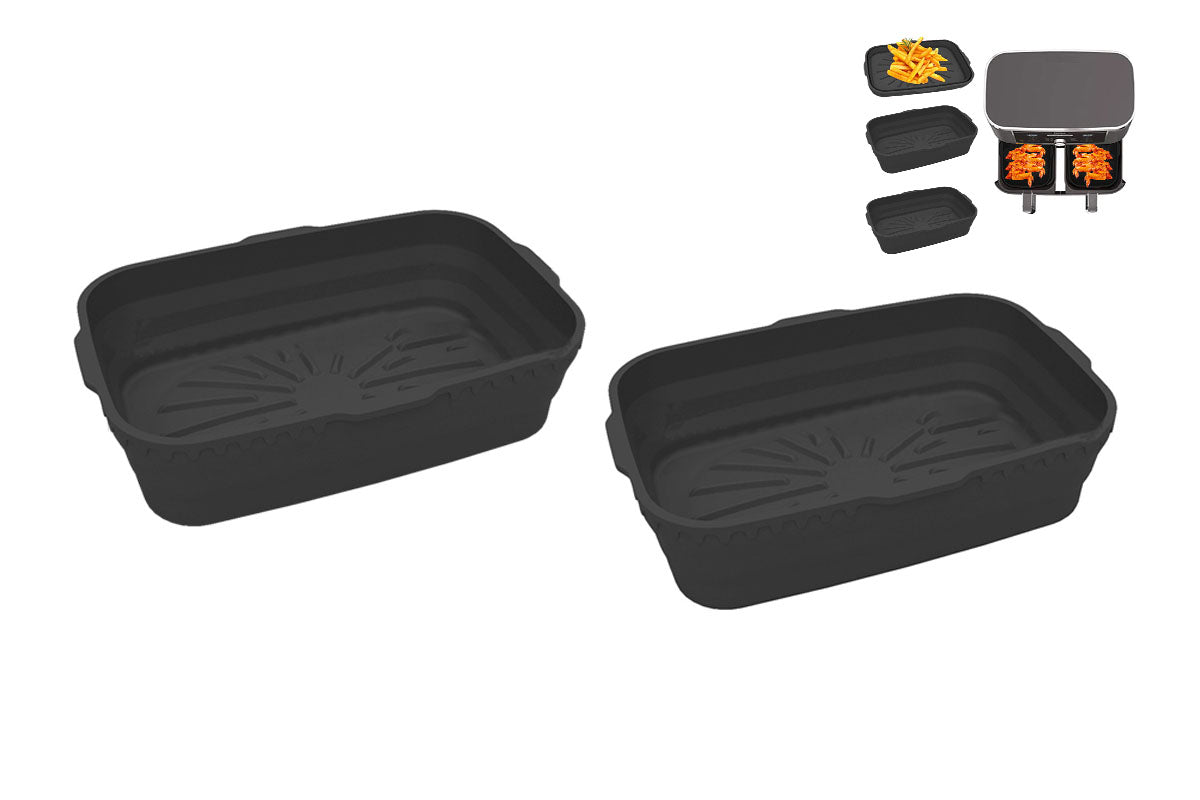 2Pcs Reusable Baking Air Fryer Silicone Liners Pot Food Grade Airfryer Basket Bowl-Black