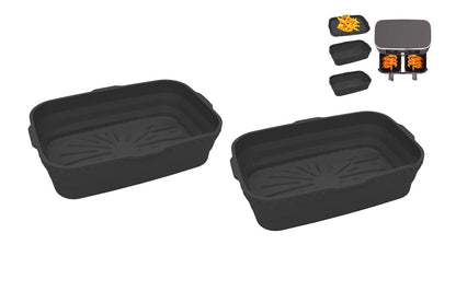 2Pcs Reusable Baking Air Fryer Silicone Liners Pot Food Grade Airfryer Basket Bowl-Black