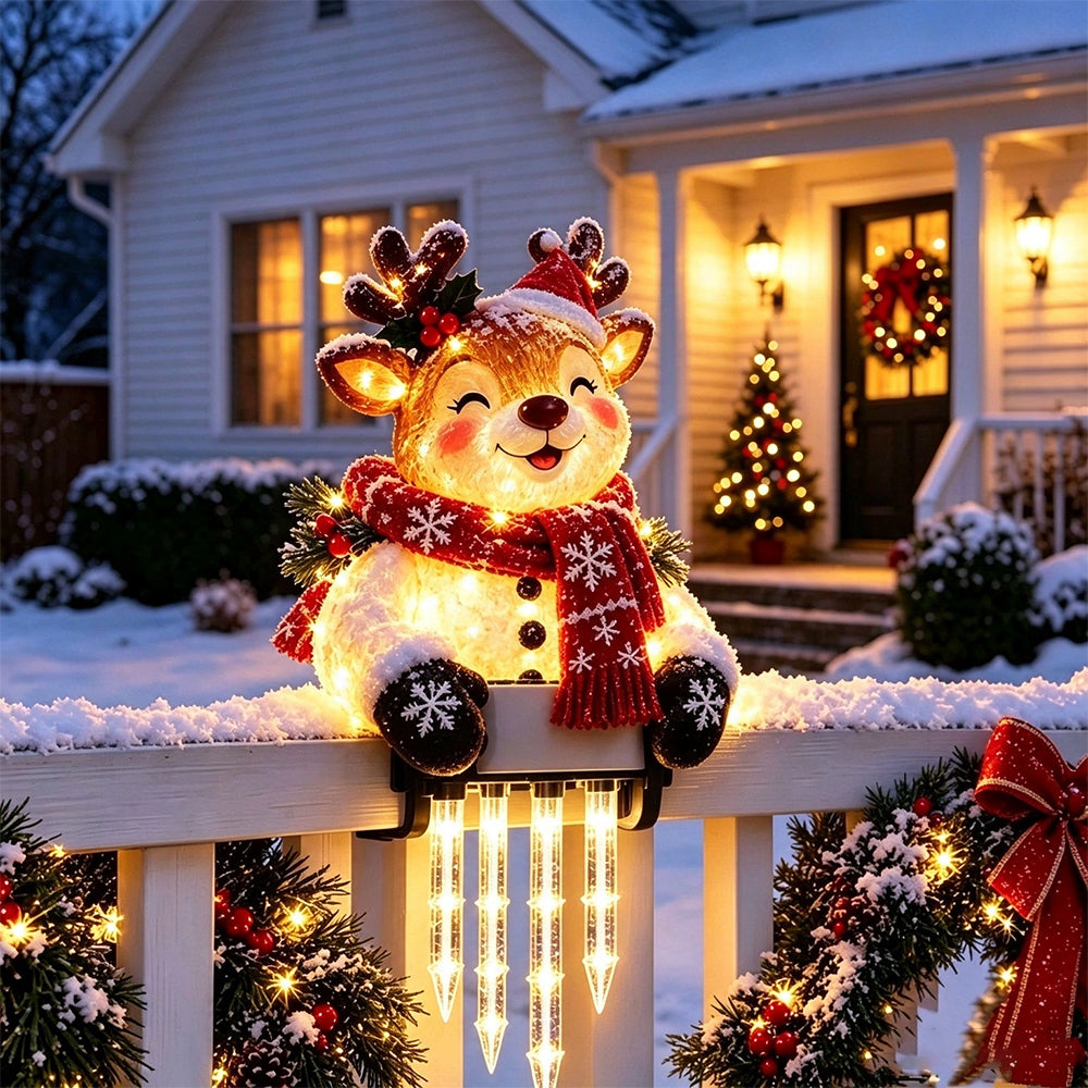 Solar Fence Icicle Light Cascading Glow Holiday Decoration Light - Reindeer