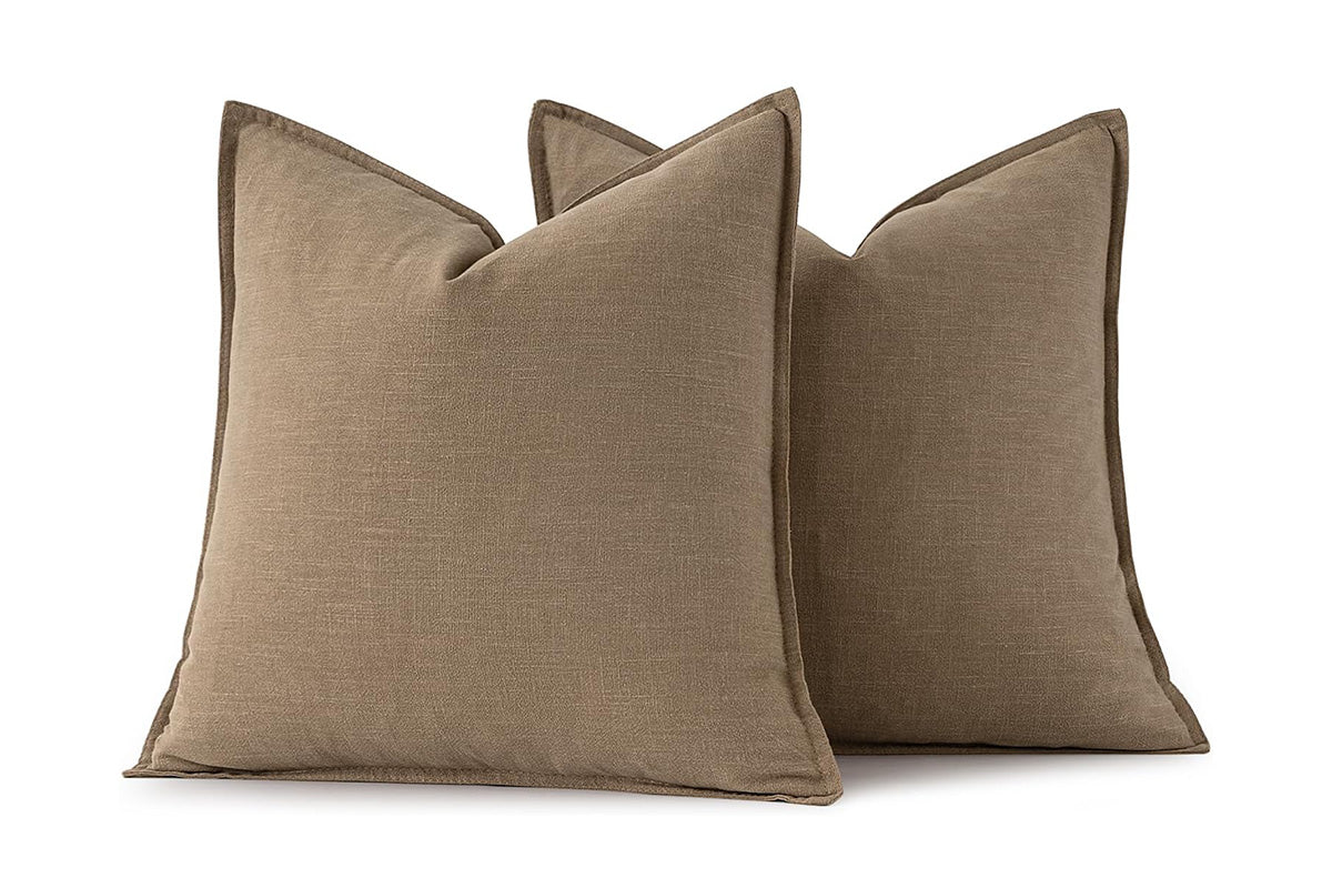 2Pcs Linen Plain Solid Colour Cushion Cover Decorative Pillow Case-Coffee