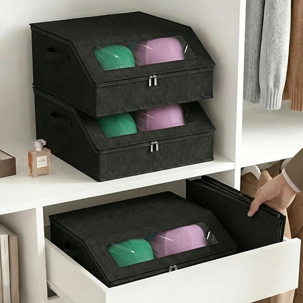 Large Capacity Hat Organizer Box Holds 30 Hats for Baseball Cap -Dark Grey
