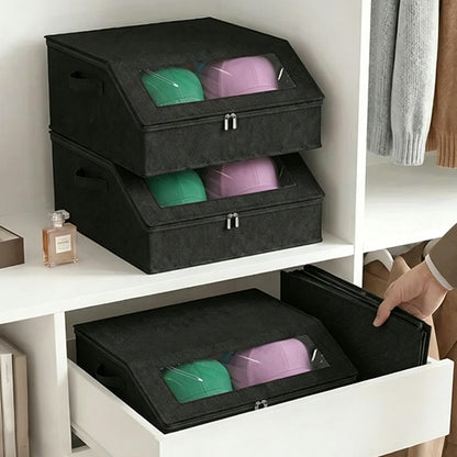 Large Capacity Hat Organizer Box Holds 30 Hats for Baseball Cap -Dark Grey