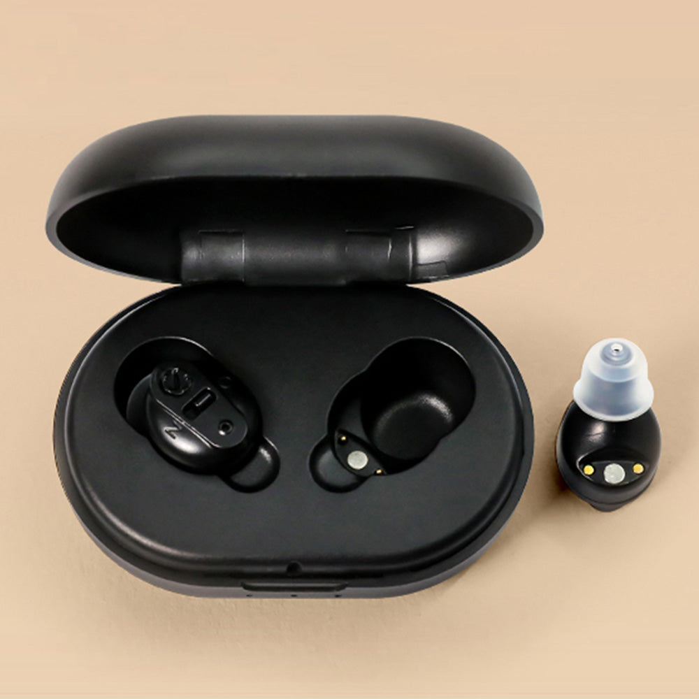Wireless Hearing Amplifier Rechargeable Hearing Aids with Portable Charging Case Sound Enhancement for Hearing Loss Black