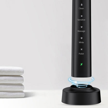 5-Mode Electric Toothbrush with Timer Travel Sonic Toothbrush with 6 Replacement Heads Black