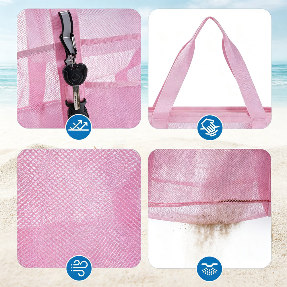 Mesh Beach Bag Large Capacity Tote Bag - Pink