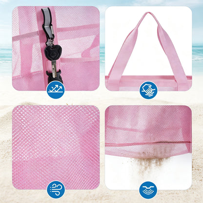 Mesh Beach Bag Large Capacity Tote Bag - Pink