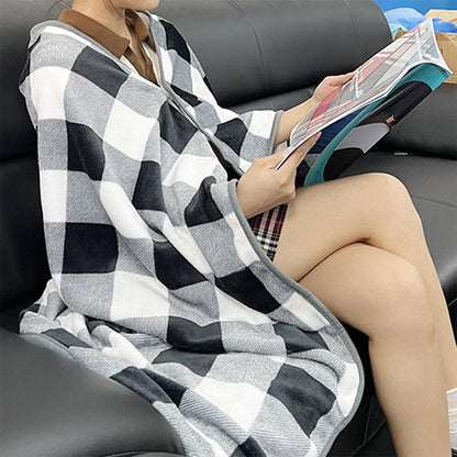 3-in-1 Travel Plane Shawl Blanket Multi-Functional Pillow Cloak Black and White