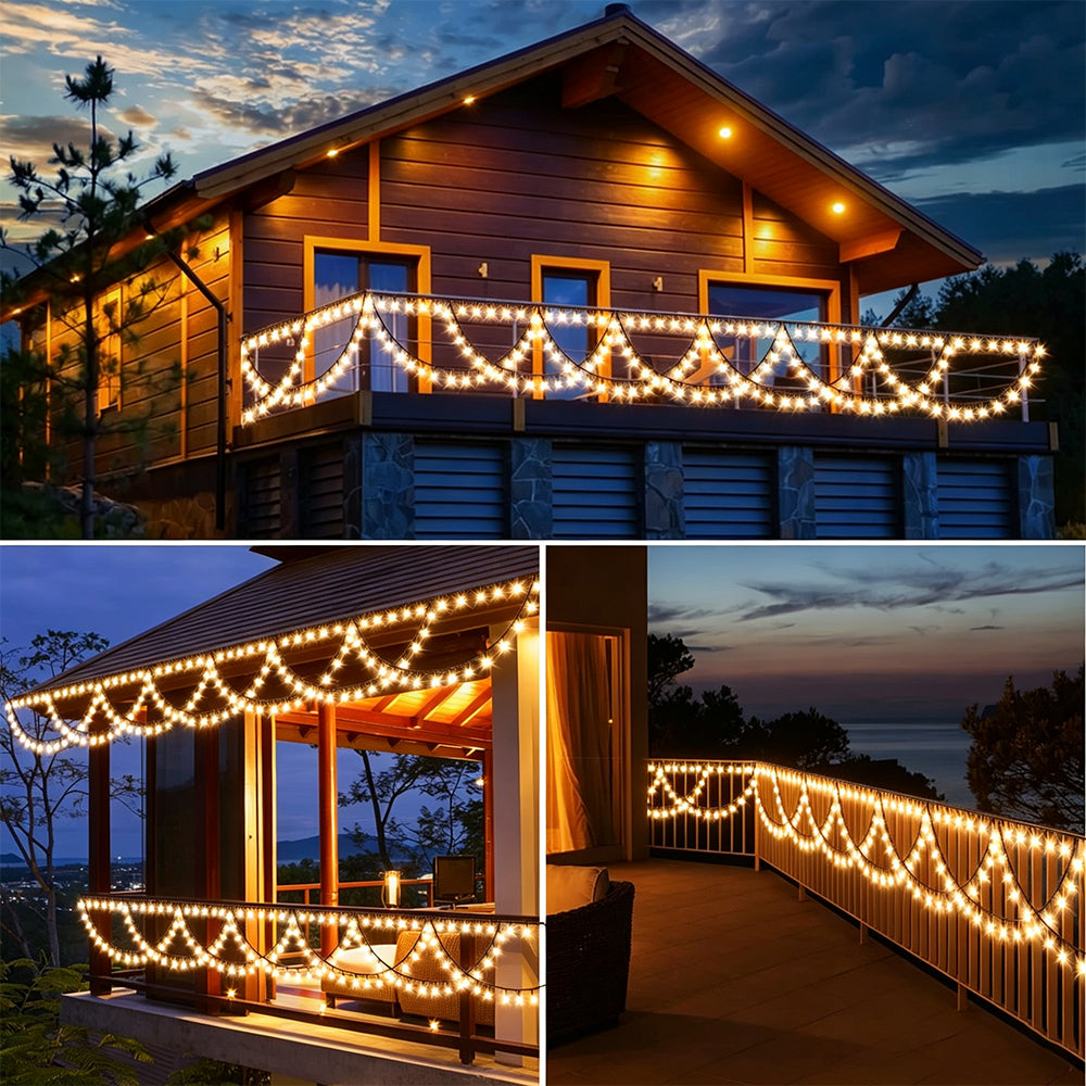 138 LED Eave String Solar Lights with 8 Modes for Christmas - Yellow