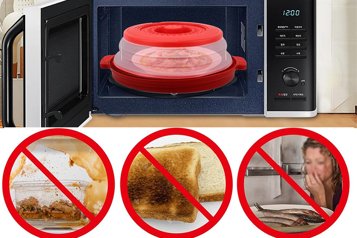 Microwave Food Splatter Cover with Drip Tray and Handles-Red
