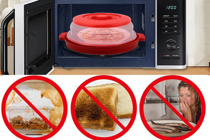 Microwave Food Splatter Cover with Drip Tray and Handles-Red