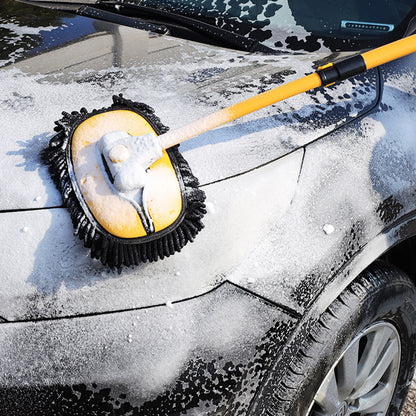 3-Section Telescopic Car Wash Brush 15-Degree Bent Handle - Yellow