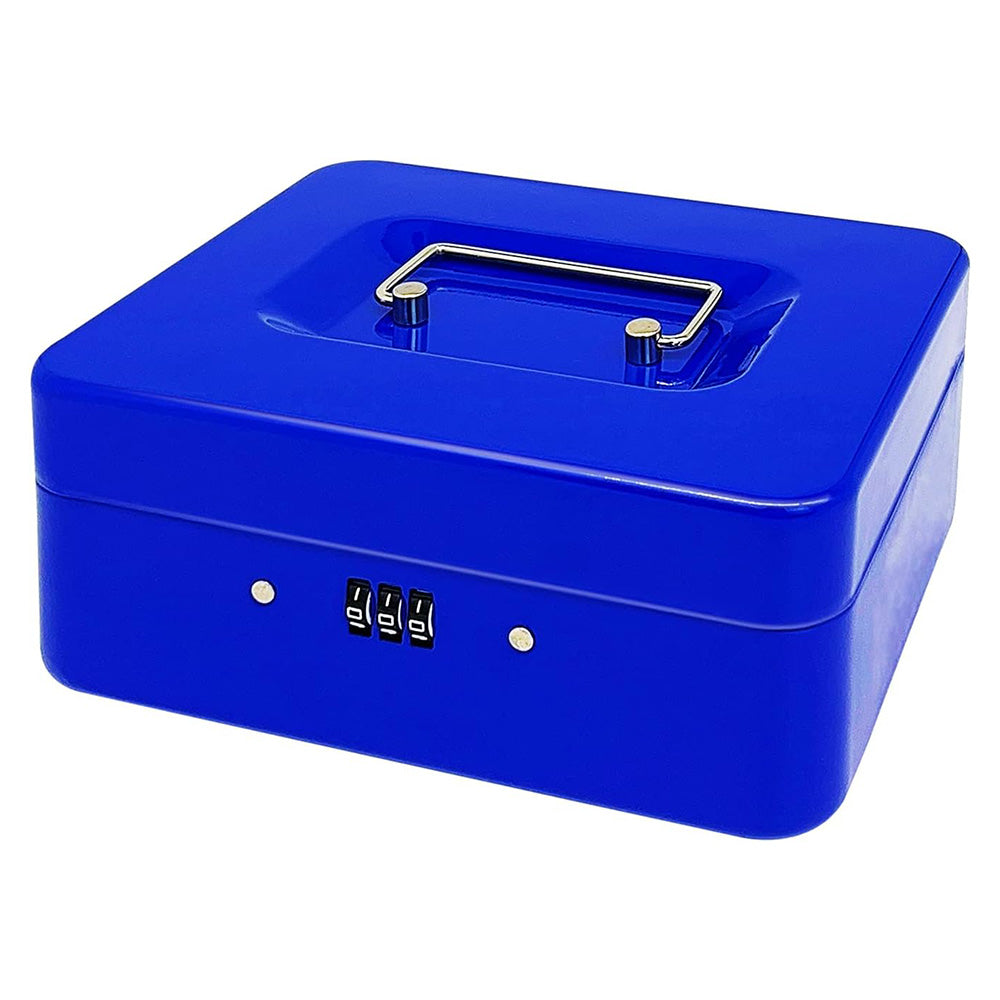 Lockable Cash Box Deposit Petty Cash Money Box with Code Lock Security Safe-Blue