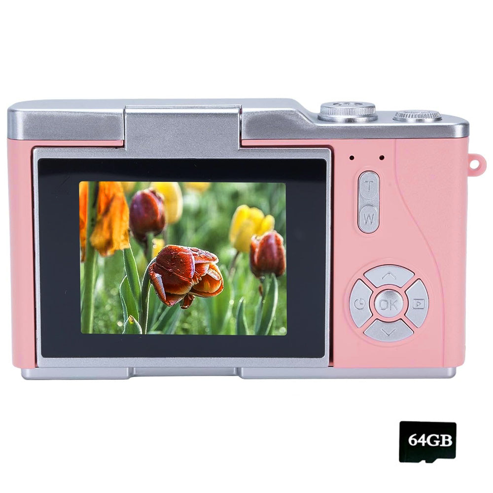 HD 1080P Retro Digital Camera with 2.4-inch Flip Screen for Photos & Video Pink