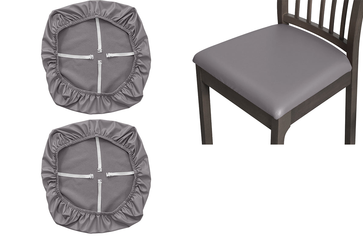 2Pcs Waterproof PU Leather Dining Chair Seat Cover Black