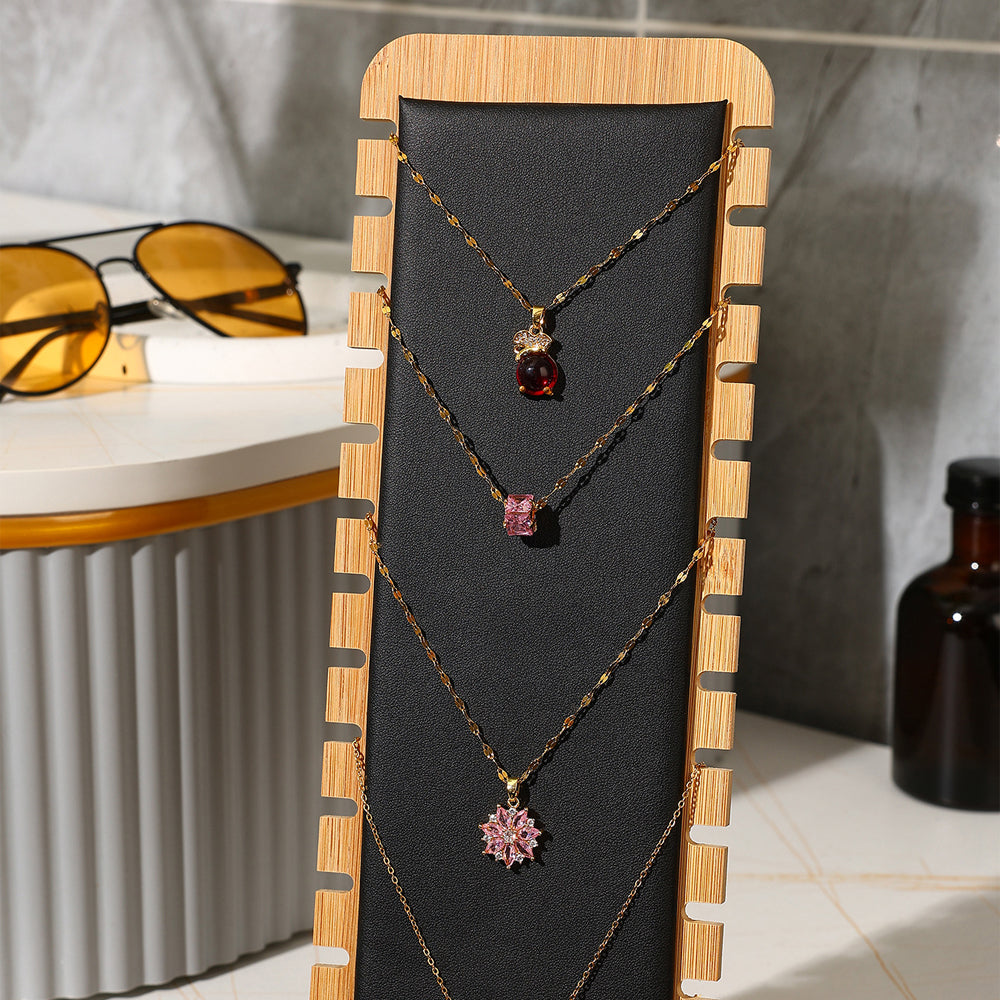 Bamboo Necklace Display Stand for Vendor-Black Leather