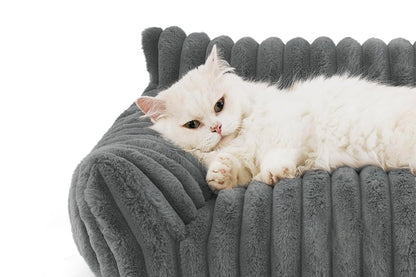 Cat Couch Bed Fluffy Pet Sofa with Removable Washable Cover Non-Slip Bottom -Dark Grey