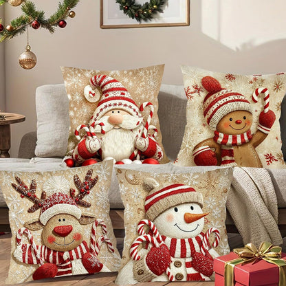 4 Pack 45x45cm Christmas Pillow Covers Plush Pillowcase - Khaki