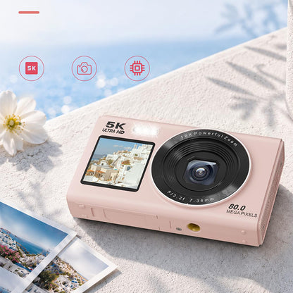 5K HD Dual Screen Selfie Digital Camera 80MP Photography Camera - Pink