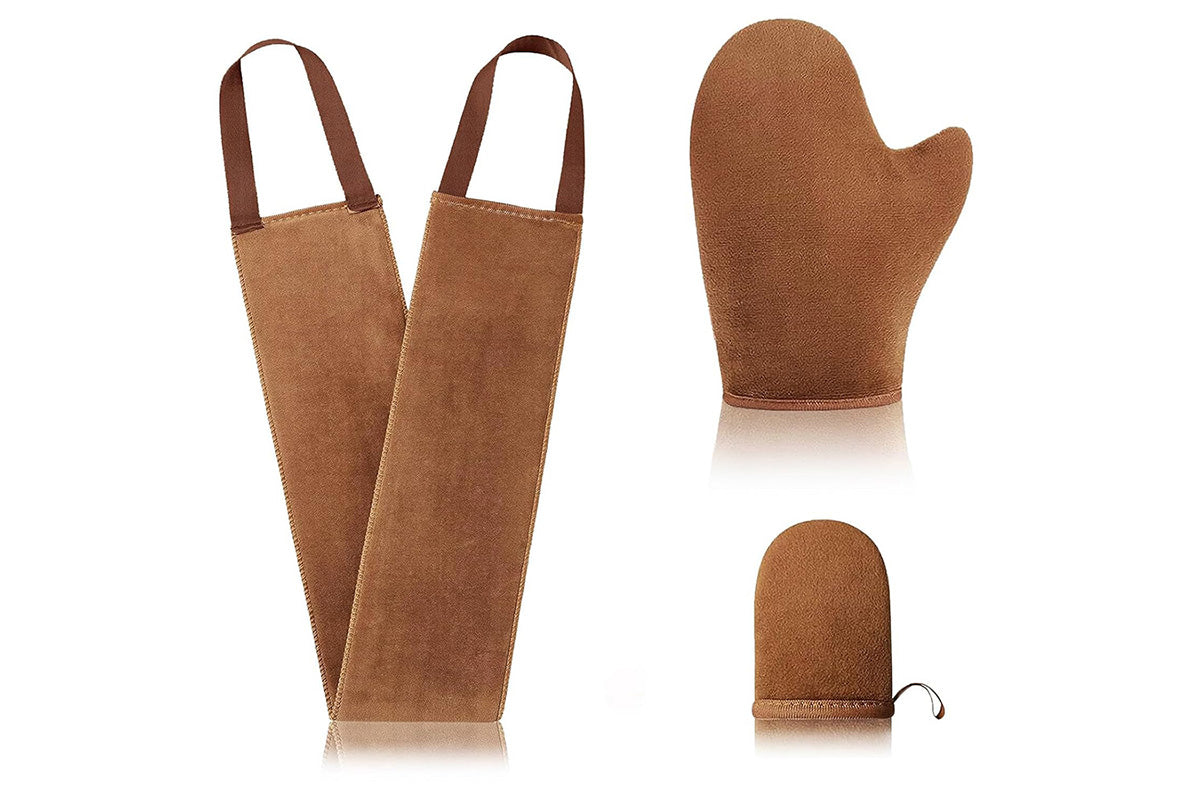 3Pcs Set Self Tanner Mitt Self Tanning Mitt Glove Reusable Washable for Women -Brown