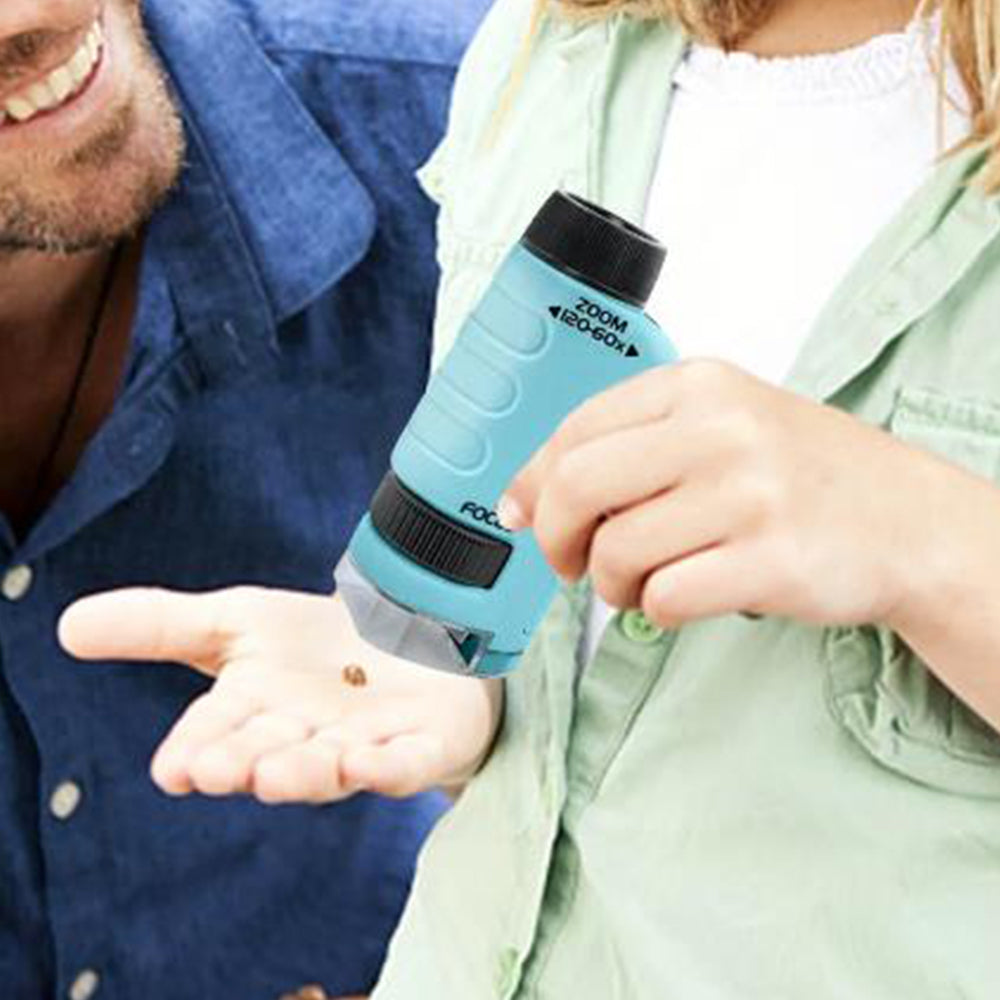 60X-120X Pocket Kids Microscope Portable Handheld Miniscope Blue