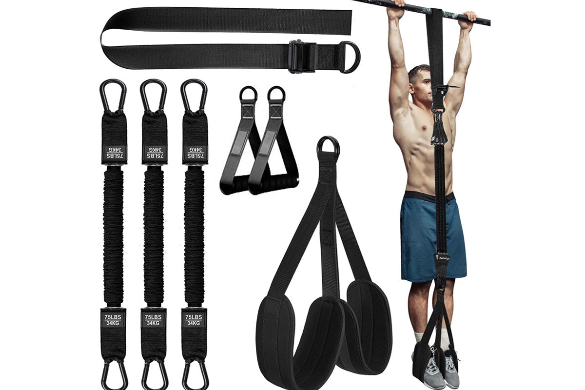 7Pcs Set Pull Up Assistance Bands with Adjustable Resistance Foot Rest for Strength Training-Black