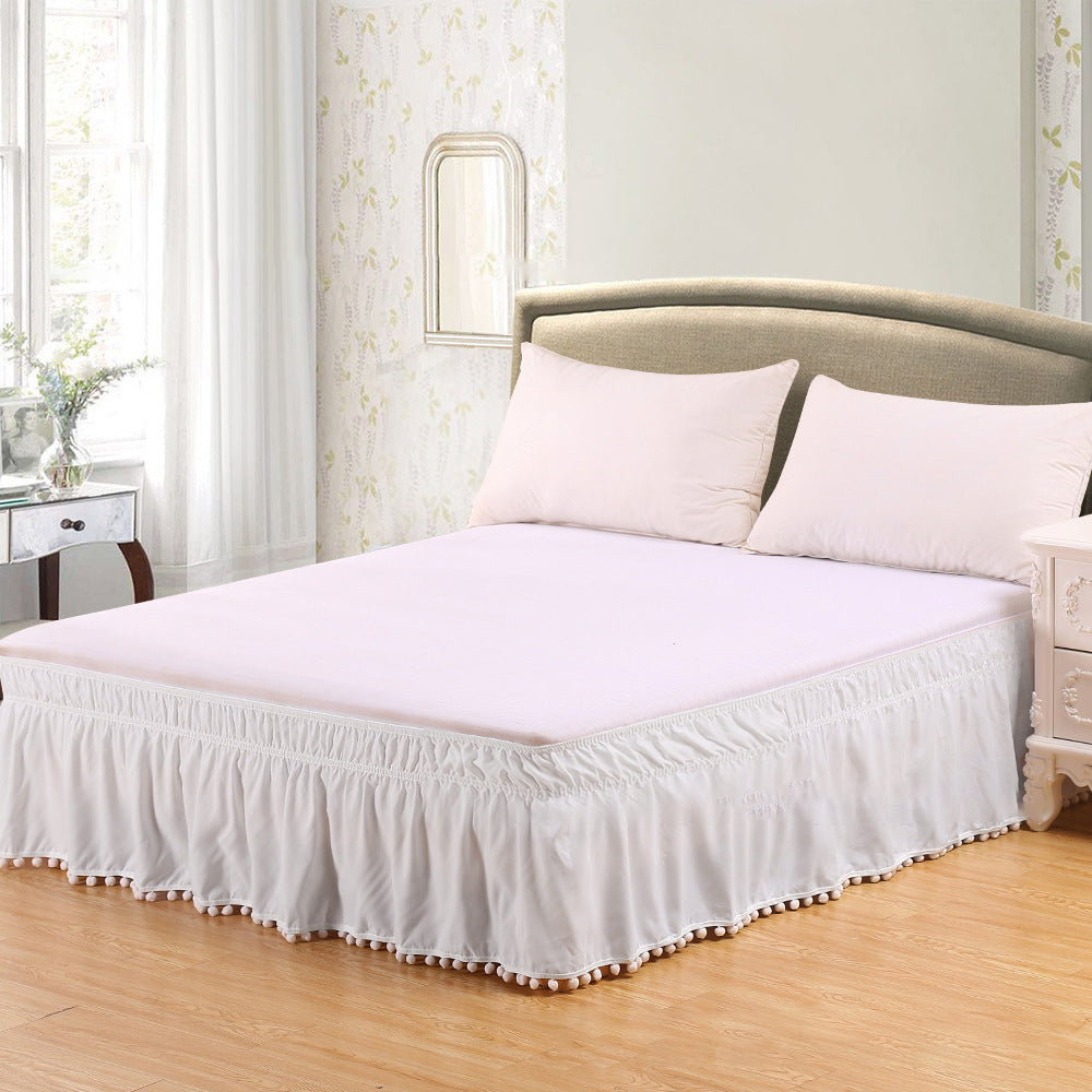Pompom Fringe Bed Skirt Ruffle Valance Bed Wrap Valance White