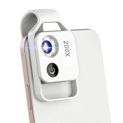 200X Phone Microscope with CPL Lens and LED Light Pocket Microscope for iPhone/Andriod Phone White