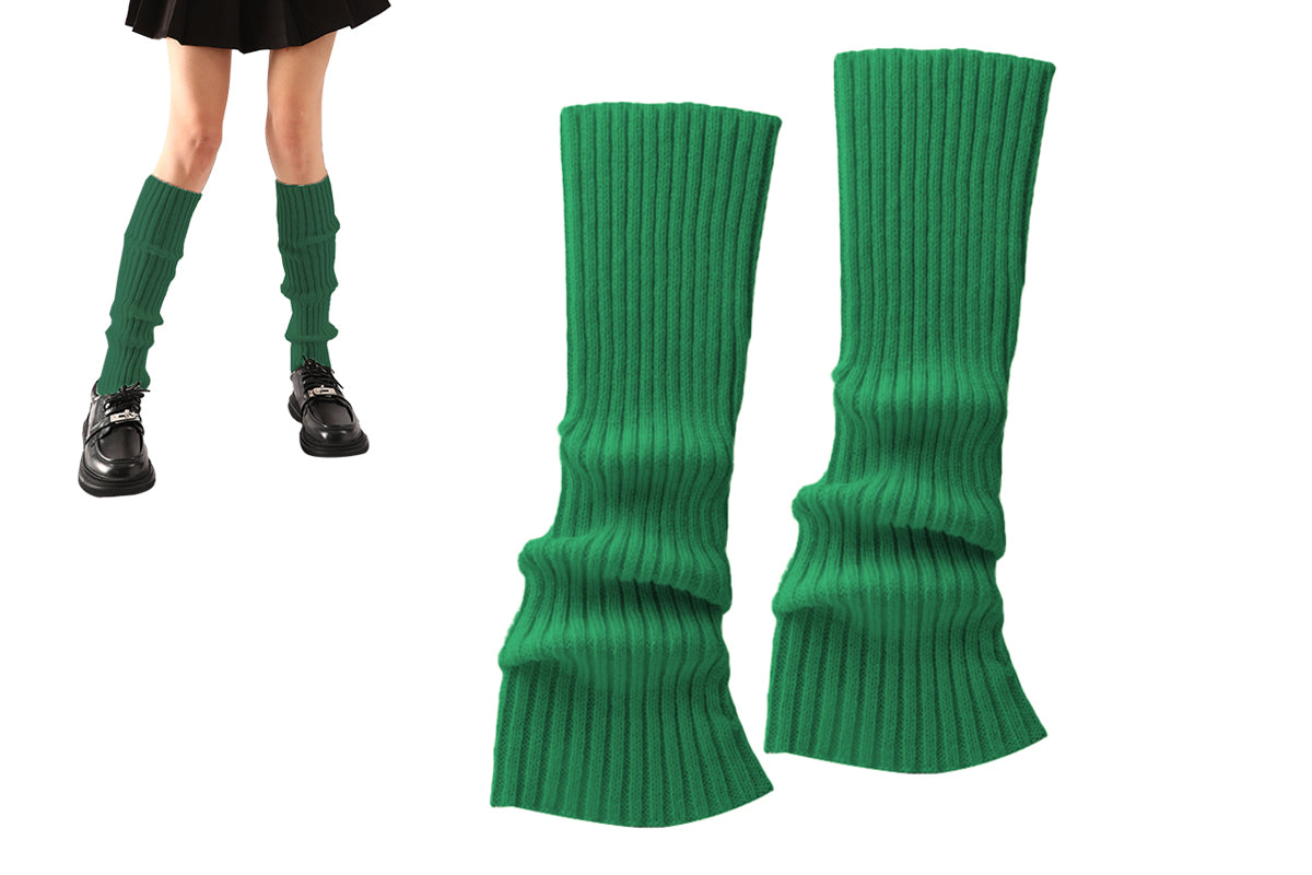 Ribbed Knit Leg Warmers Crochet Long Boot Socks - Green