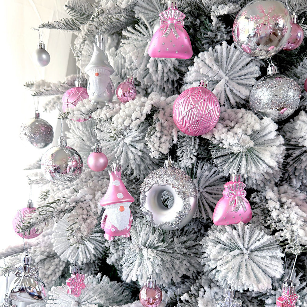 60 Piece Christmas Donut Santa Gnome Ball Hanging Ornament Set - Pink