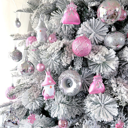 60 Piece Christmas Donut Santa Gnome Ball Hanging Ornament Set - Pink