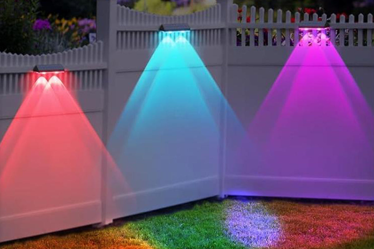 2Pcs Solar Fence Lights Outdoor Solar Lights Outdoor Waterproof for Backyard Railing -7 Color Modes