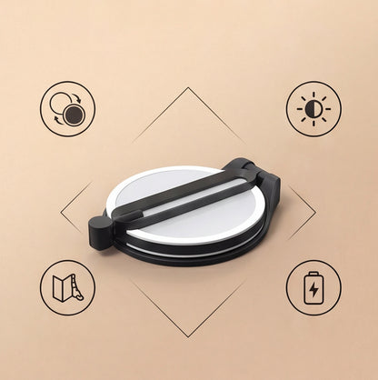 Portable Folding Double Sided LED Magnifying Makeup Mirror - Black