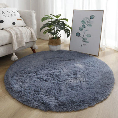 Round Plush Area Rug Soft Fluffy Non Slip Carpet-Grey