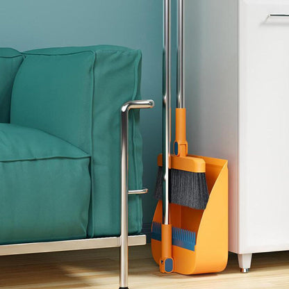 180-Degree Rotating Broom and Foldable Standing Dustpan Set with Scraper for Home Office Orange