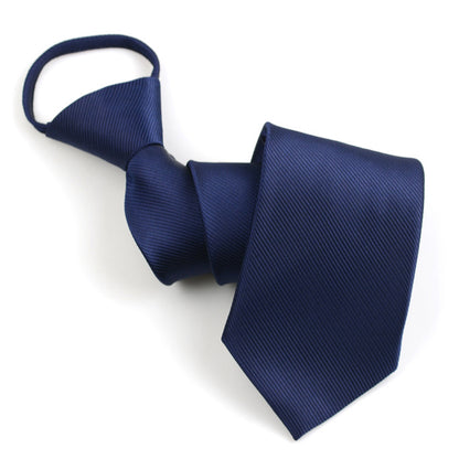 Pre-tied Zipper Tie Ready to Wear Solid Colour Business Necktie Blue
