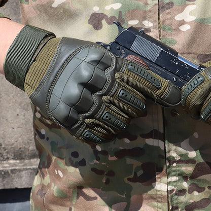 Full Finger Touch Screen Tactical Gloves Hard Knuckle Mitt for Motor Cycle Biking Racing Sports Green