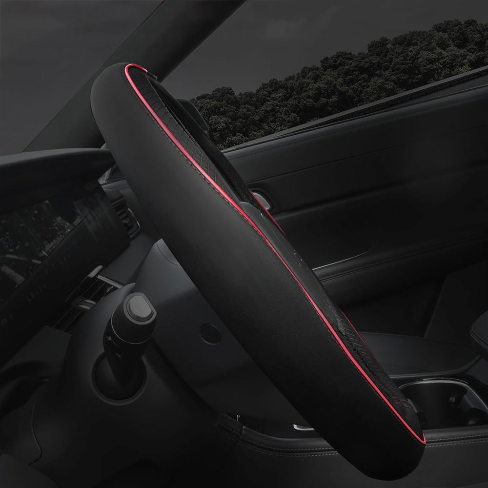 Breathable Microfiber Leather Steering Wheel Cover-Black and Red