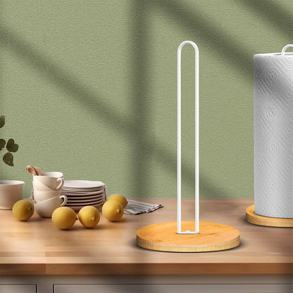 Freestanding Paper Towel Holder with Non-Slip Wood Base for Countertop White
