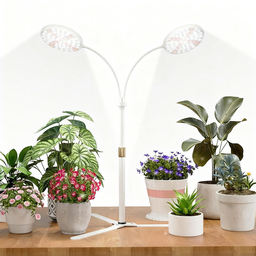 LED Grow Light with Dual Heads Full Spectrum Adjustable Plant Lamp for Indoor Plants White
