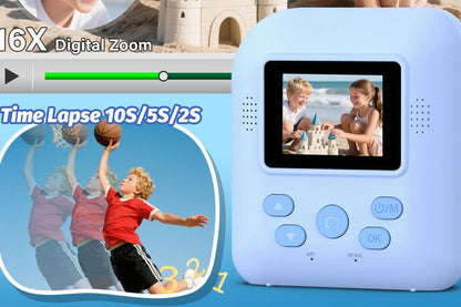 Boy and Girls Camera Instant Print Photo Portable Thermal Printing Camera-Blue