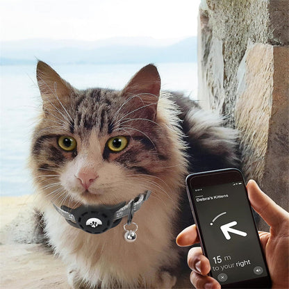 Reflective Pet Collar with Apple AirTag Holder for Cats Kittens Puppies Sky Blue