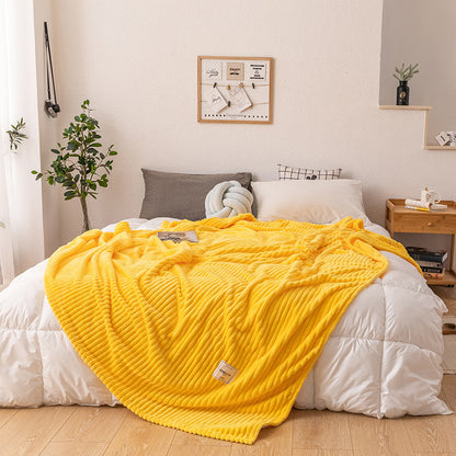 Solid Soft Stripe Pattern Throw Blanket Nap Blanket Sofa Bedding Blanket for All Season Yellow