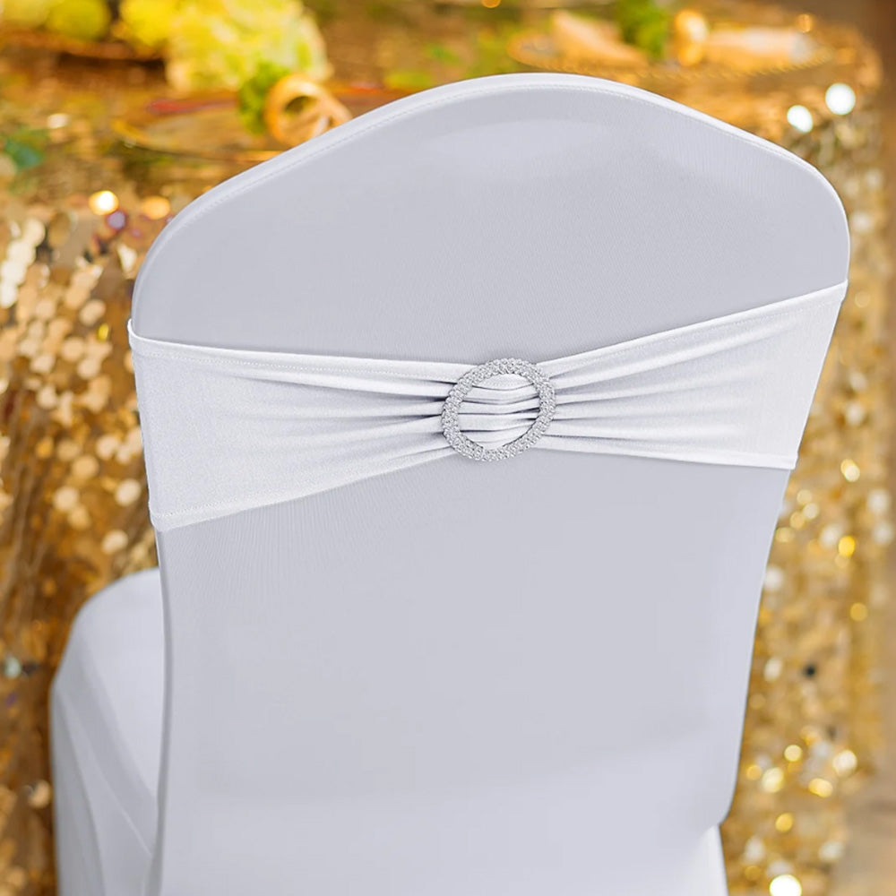 30 Pieces Elastic Chair Sashes Bows with Buckle Spandex Chair Bands - White