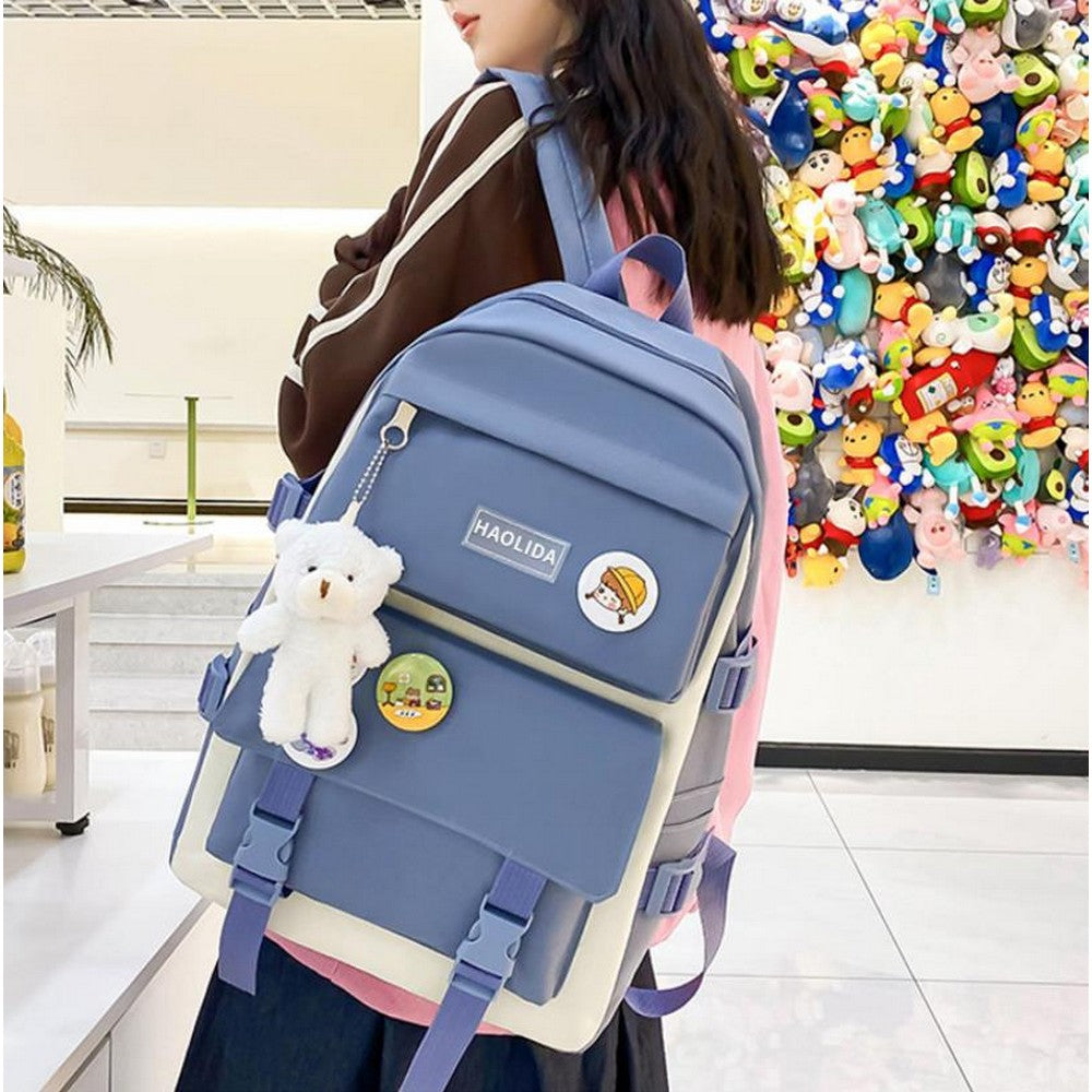 5Pcs Backpack Set for Girls with Tote Bag for Primary Elementary High School-Blue