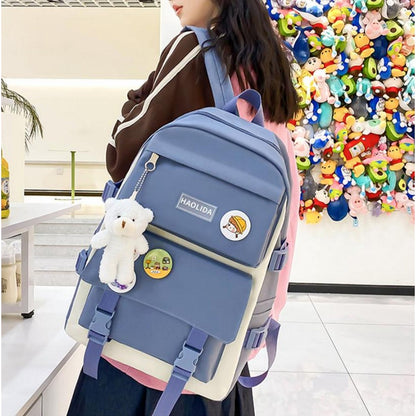 5Pcs Backpack Set for Girls with Tote Bag for Primary Elementary High School-Blue