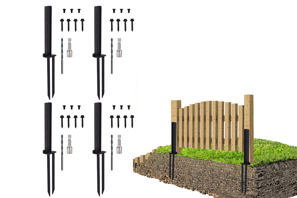 4Pcs H Design Fence Post Anchor Kit Fence Repair Stake