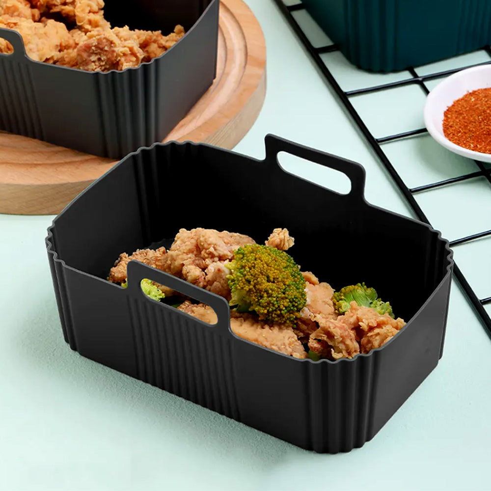 Reusable Silicone Air Fryer Liner ââ‚?Non-Stick Dual Basket & Easy Clean Black